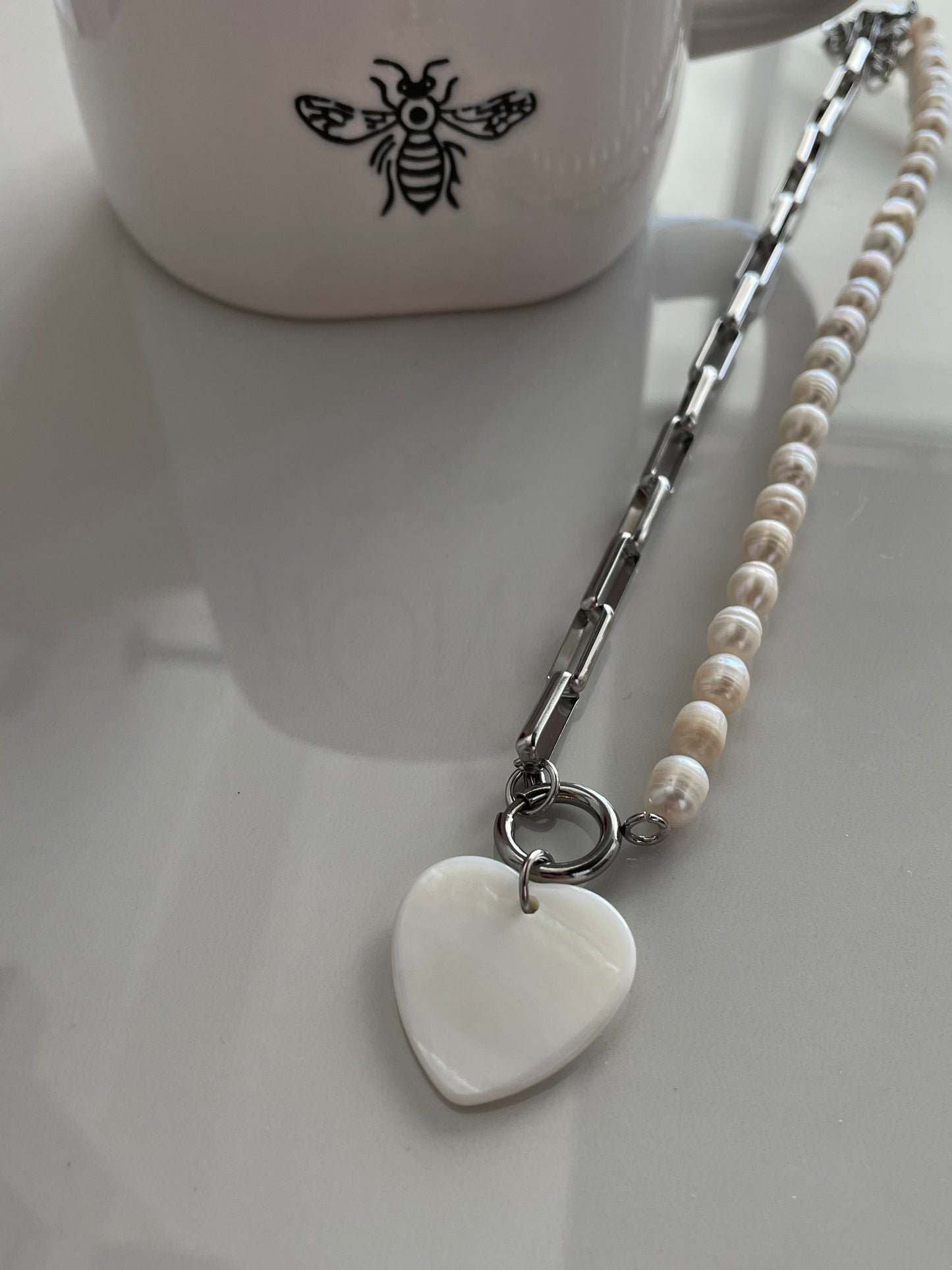 Silver Pearl Heart