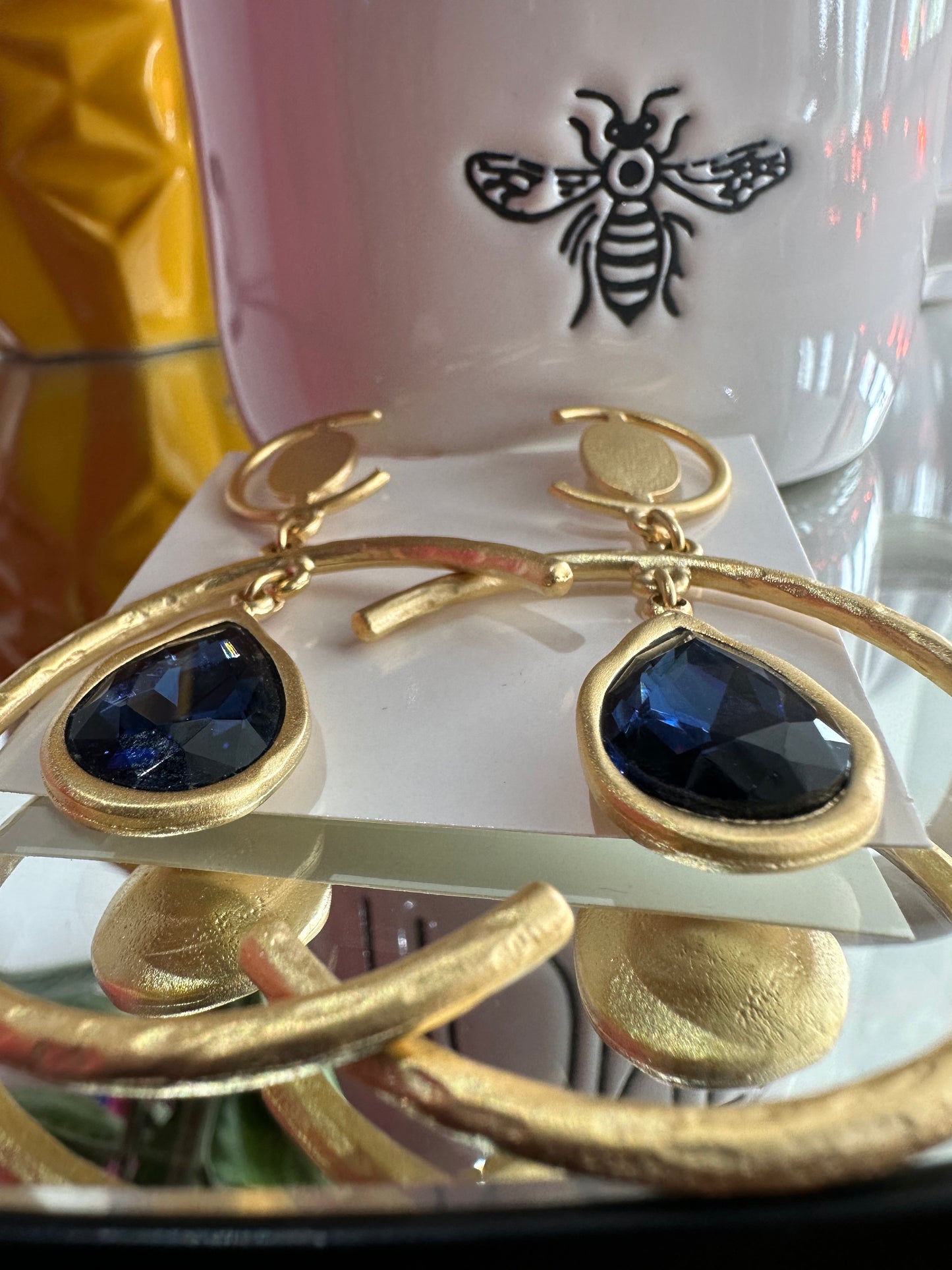 Gold Blue Drop Earrings