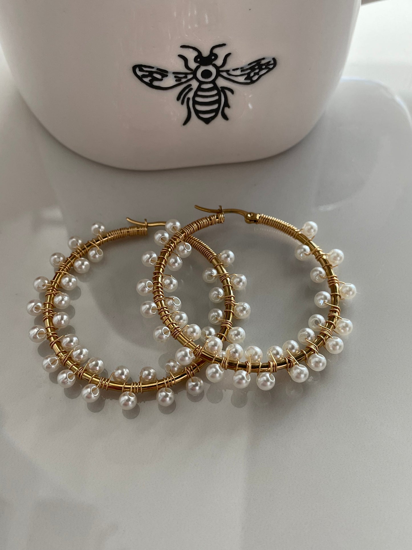 Beauty Simple Pearl Hoops