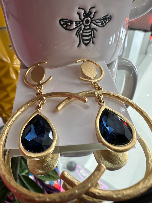Gold Blue Drop Earrings